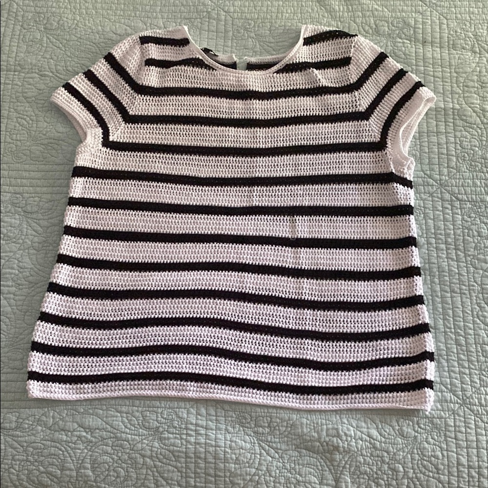 Talbots Black and White Striped Blouse